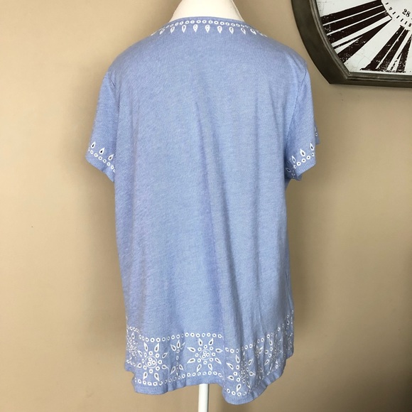J.Jill Blue Short-Sleeve Top w/ White Pattern, XL - Picture 5 of 8